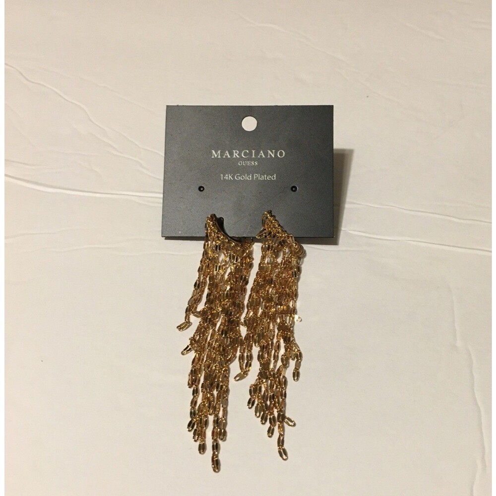 Guess by Marciano 14k Gold Plated Dangle Chain Earrings - Picture 6 of 6